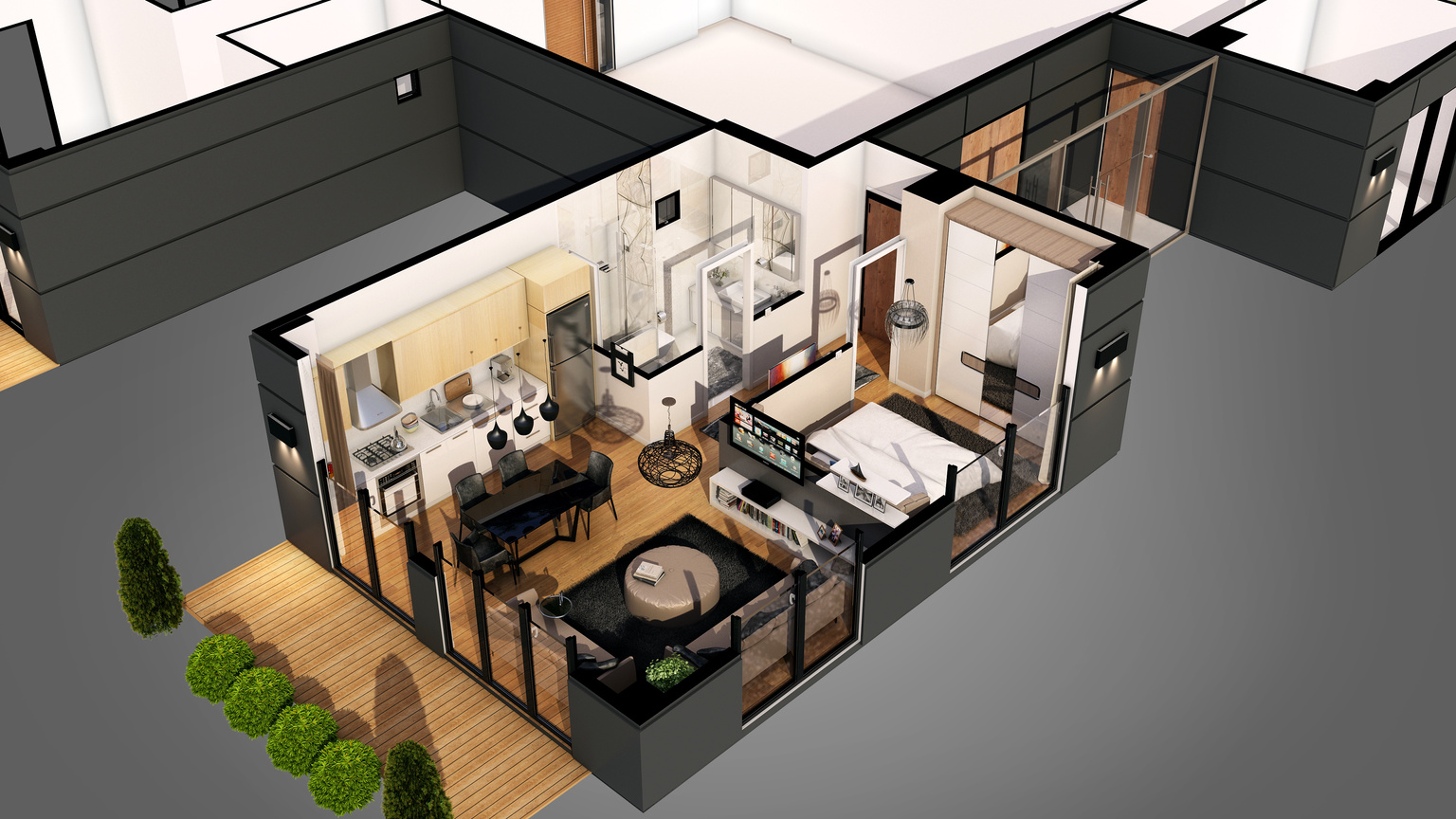 3d render of floor plan about residental building